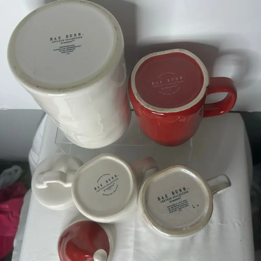 Rae Dunn Christmas Set of 4 Peace Nutcracker Canister Santa Mrs Claus Mugs